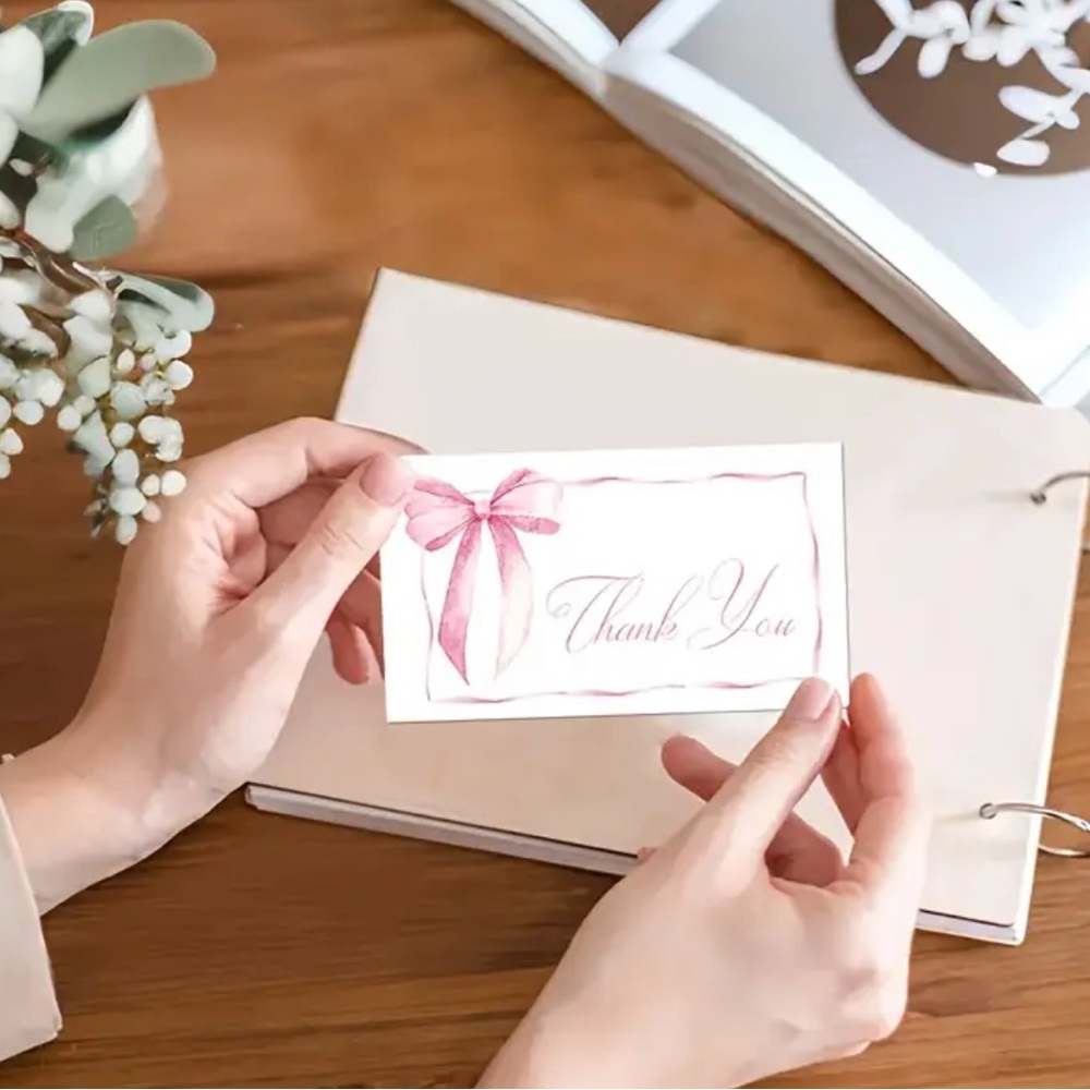 50 Pink Bow Thank You Cards - Picture 2 of 5